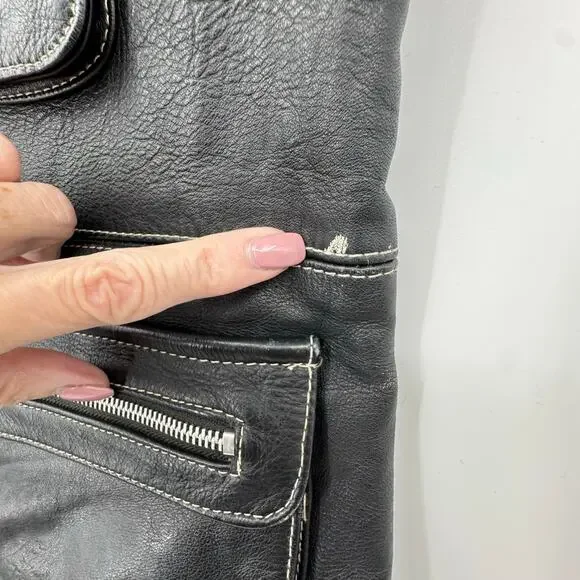 Vintage London Leatherwear NYC Unisex Black Leather Motor Biker Vest Zip-Up Sz S - Picture 6 of 16